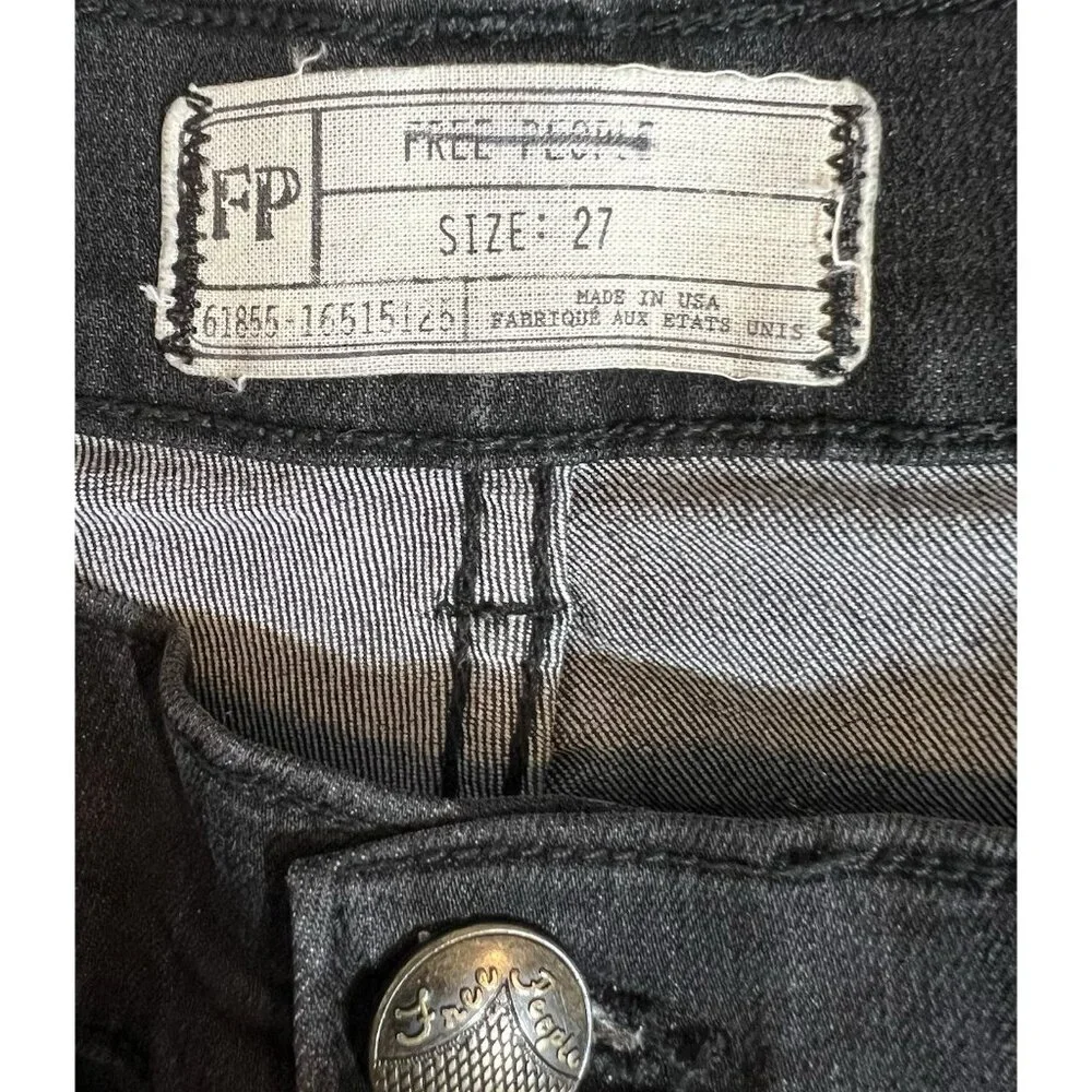Free People Mid Rise Black Flare Jeans Size 27 Raw Hem Stretch Denim Zipper - Picture 10 of 10